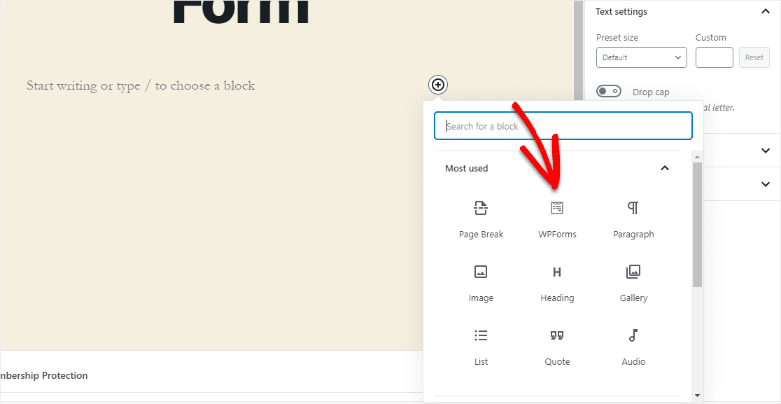 古騰堡中的 wpforms 圖標