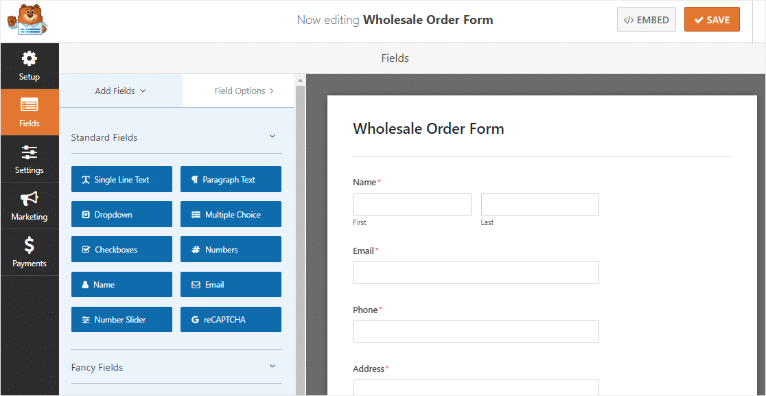 modello di modulo d'ordine all'ingrosso invece di woocommerce