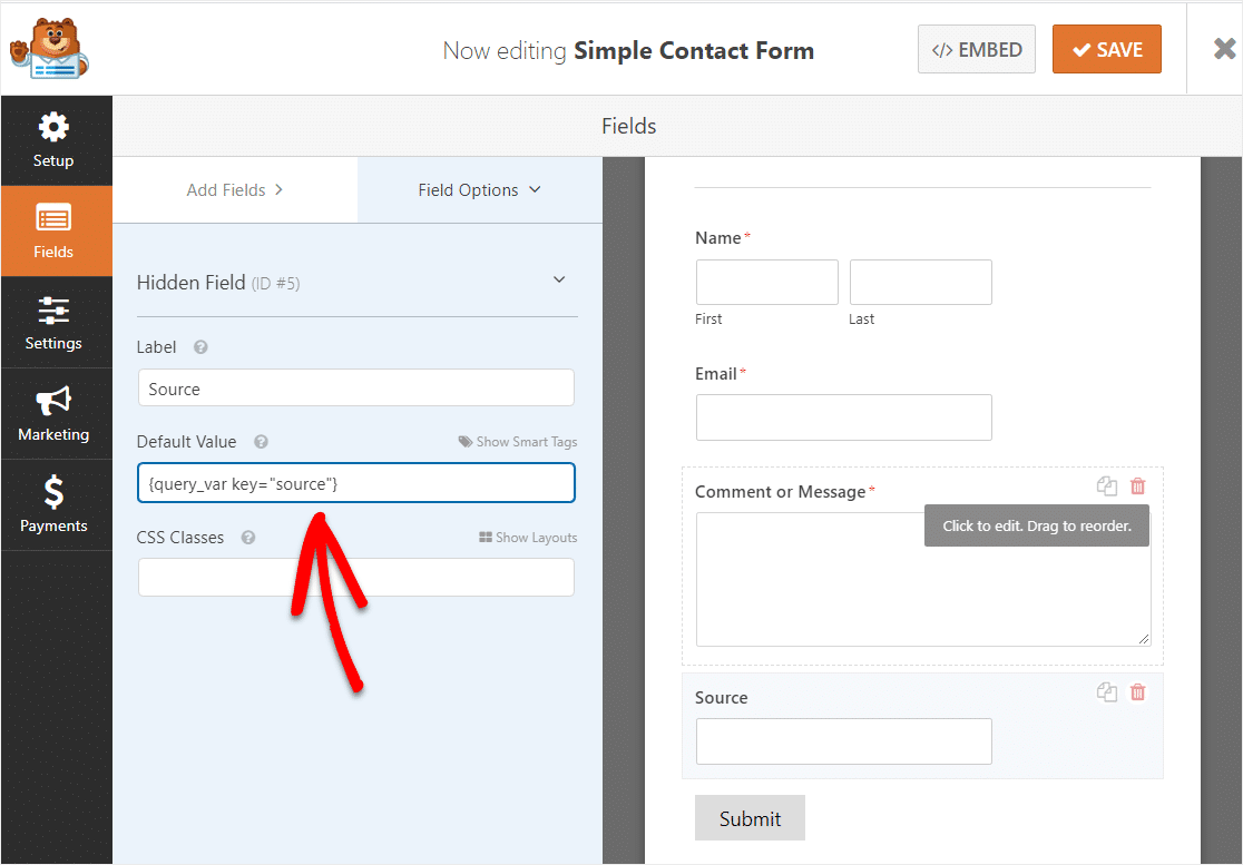 wpforms hackeos de campos ocultos para encontrar la fuente