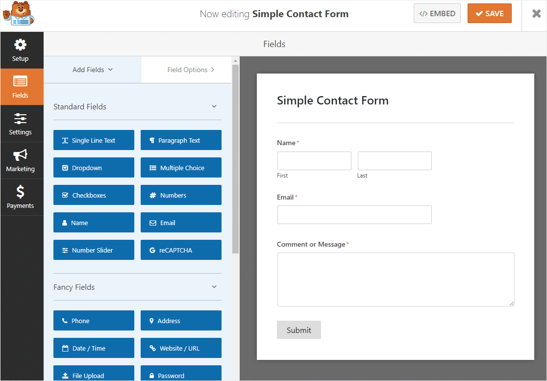 formular de bază înainte de a activa formularul de contact conversațional