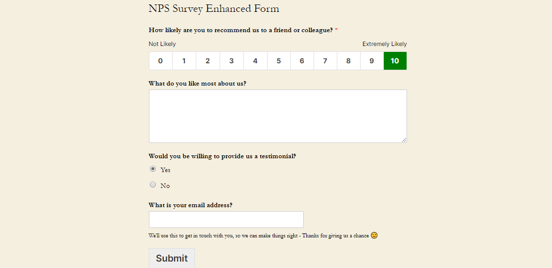 formulir survei yang disempurnakan nps