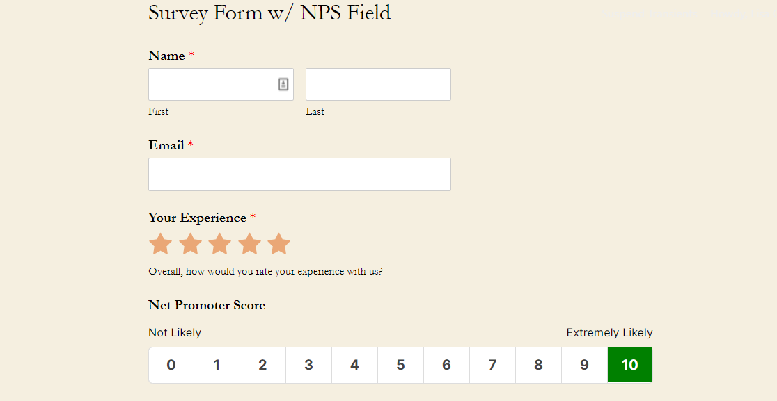 formulir survei dengan bidang nps