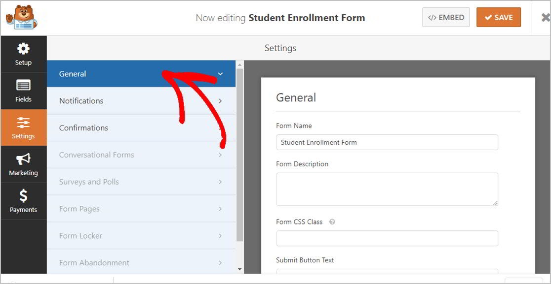 Formularios de inscripción de estudiantes General