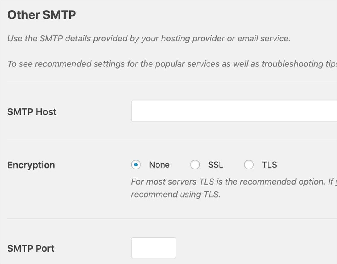 تكوين إعدادات SMTP الأخرى