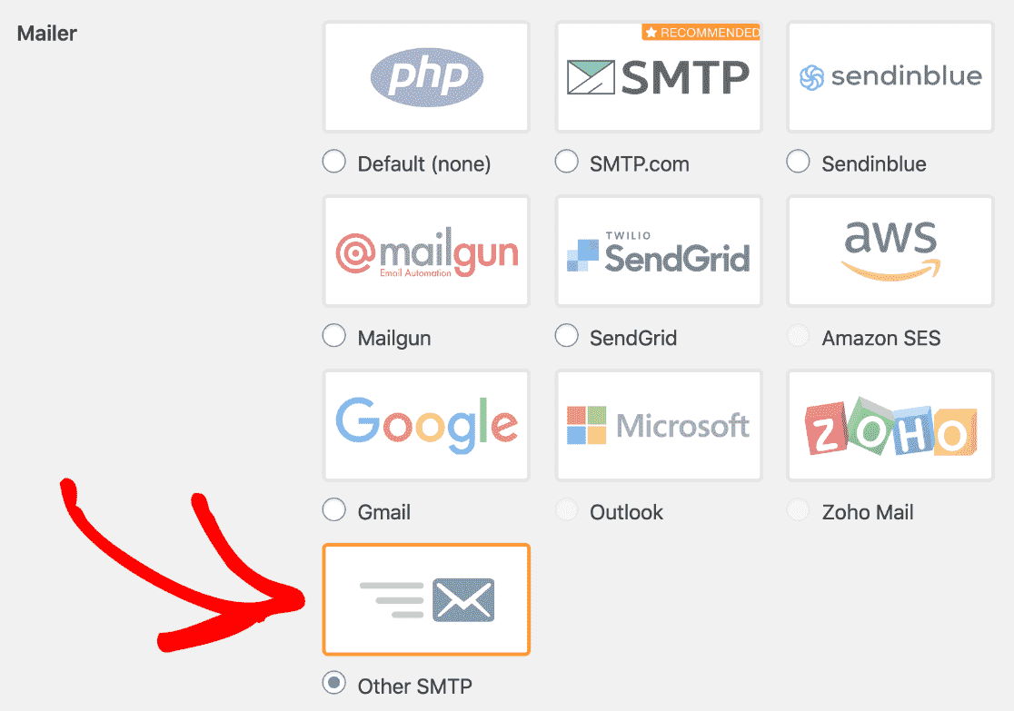 Mailer SMTP WP Mail dengan SMTP lain dipilih