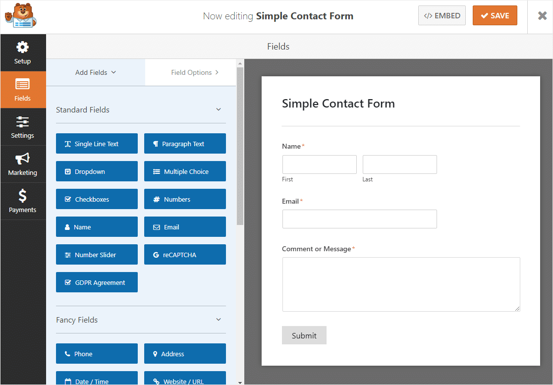 șablon de formular de contact simplu înainte de glisorul intervalului