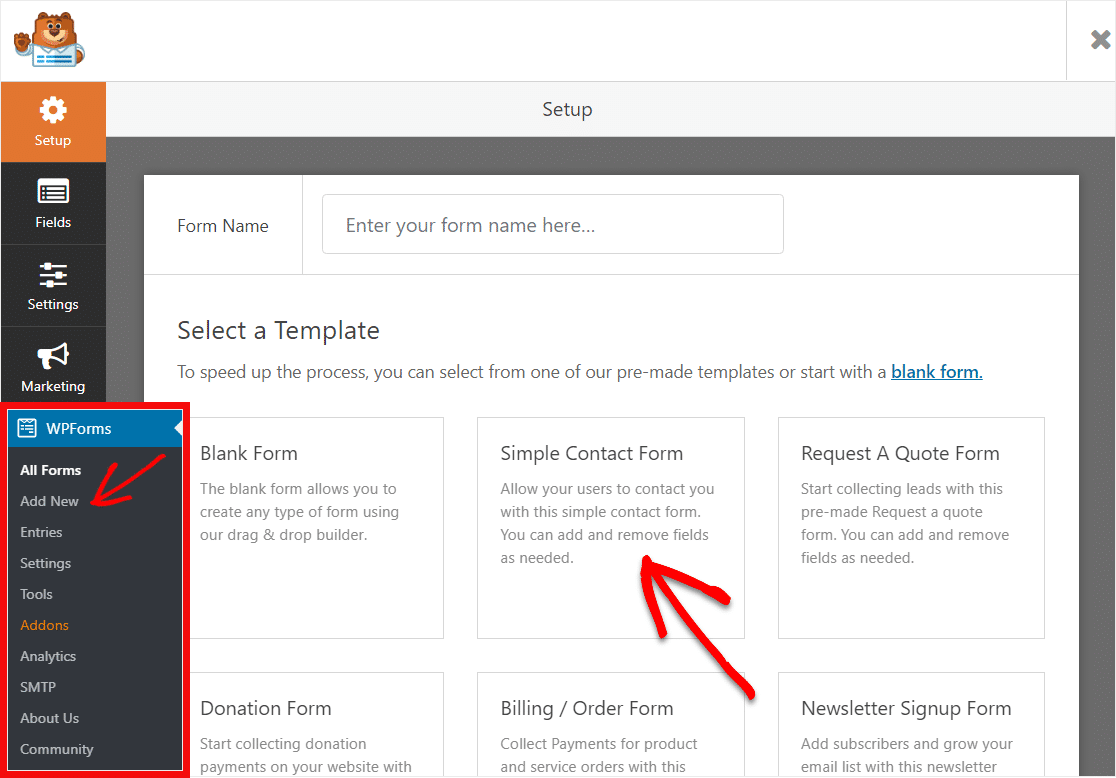 seleccione una plantilla de formulario de contacto simple para crear un control deslizante de rango