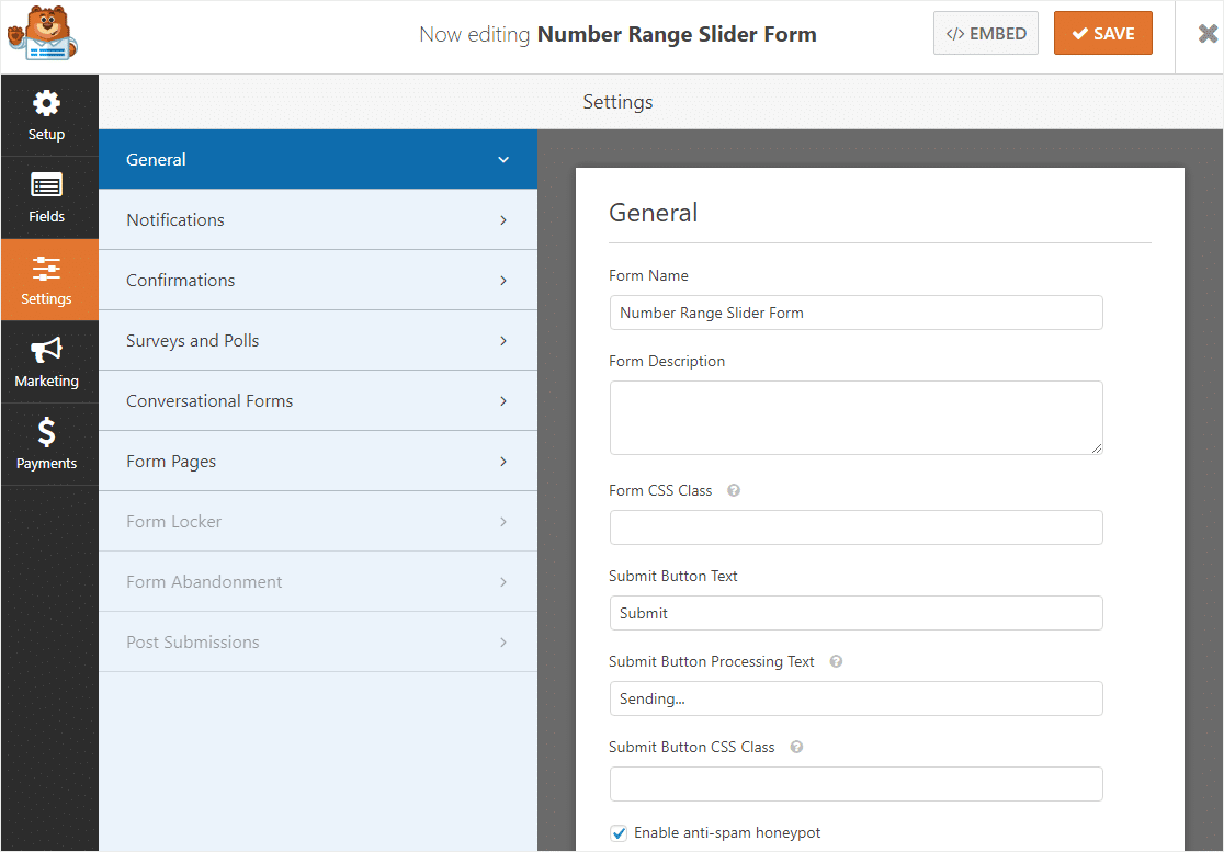 personalizar la configuración del formulario