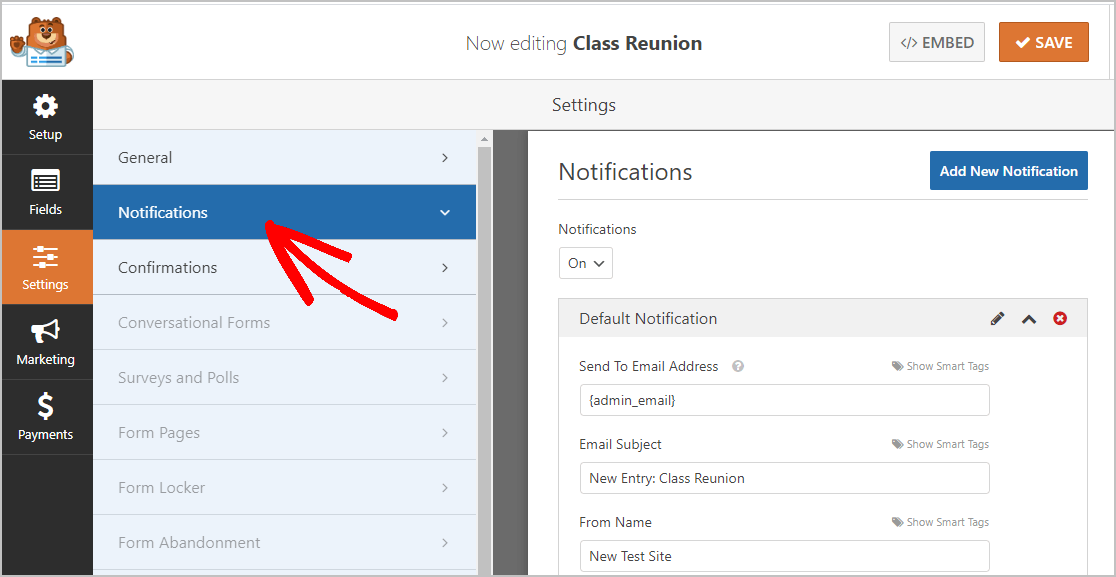 Notificações de reunião de classe