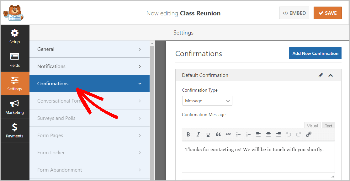 Confirmations de réunion de classe