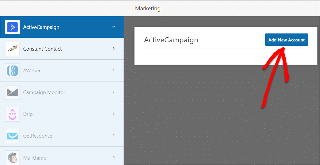 เพิ่มบัญชีใหม่ในแบบฟอร์ม activecampaign ใน wordpress