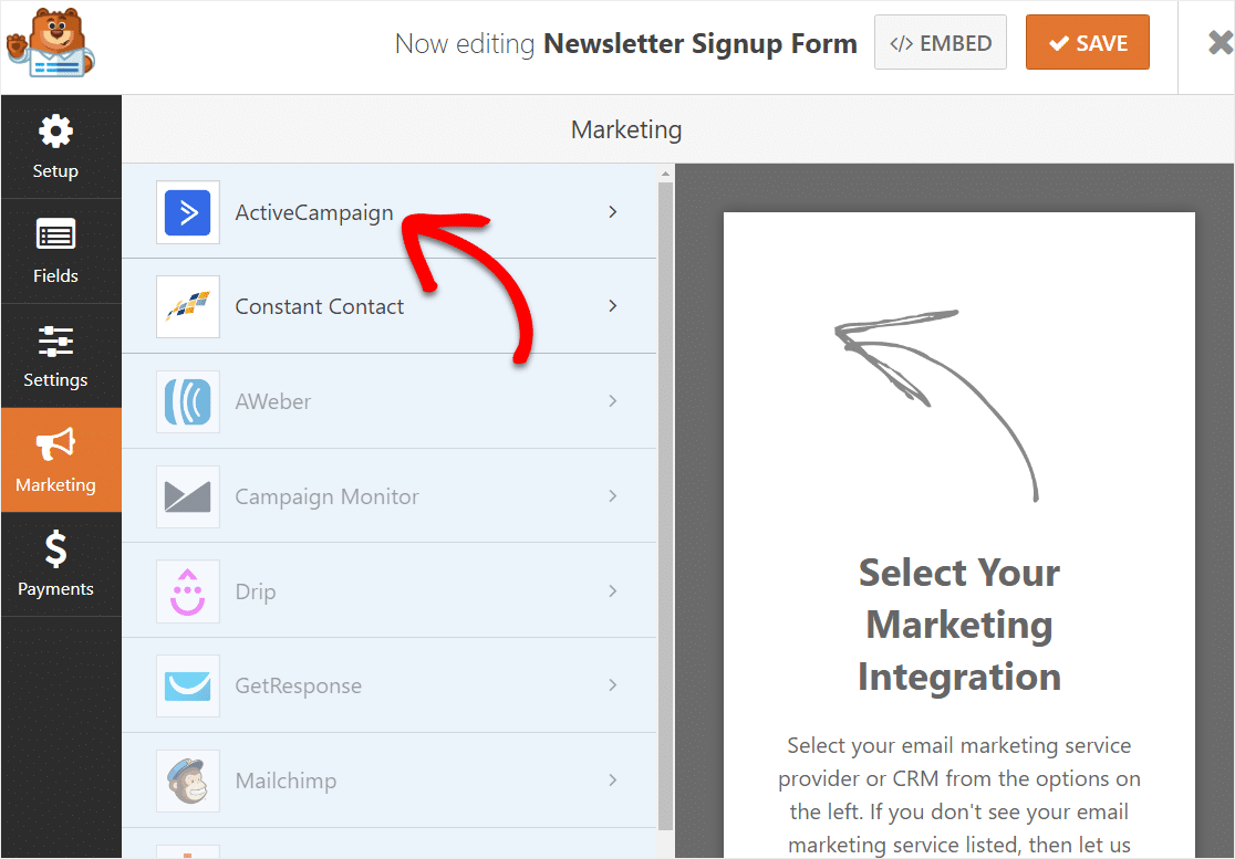 aktifkan kampanye di integrasi wordpress ke formulir yang memungkinkan