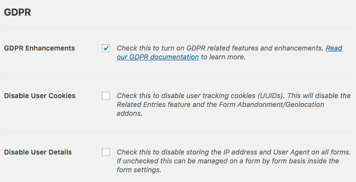 WPForms 中的 GDPR 增強選項