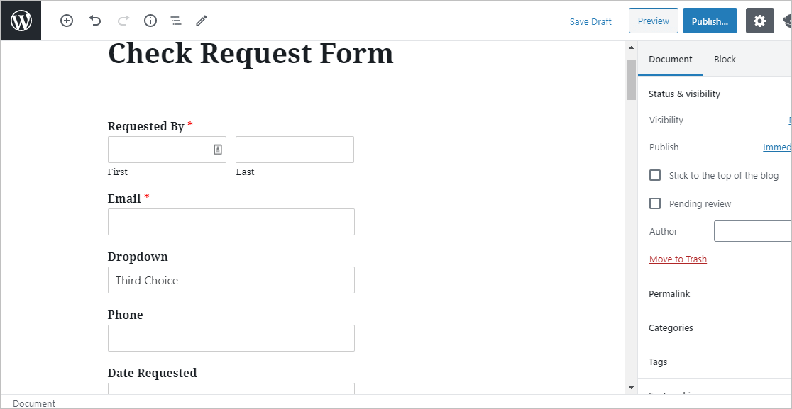 Formulario de solicitud de cheque de lugar