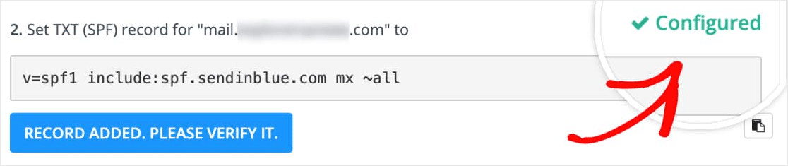 înregistrare dns verificată în sendinblue pentru smp-ul wp mail