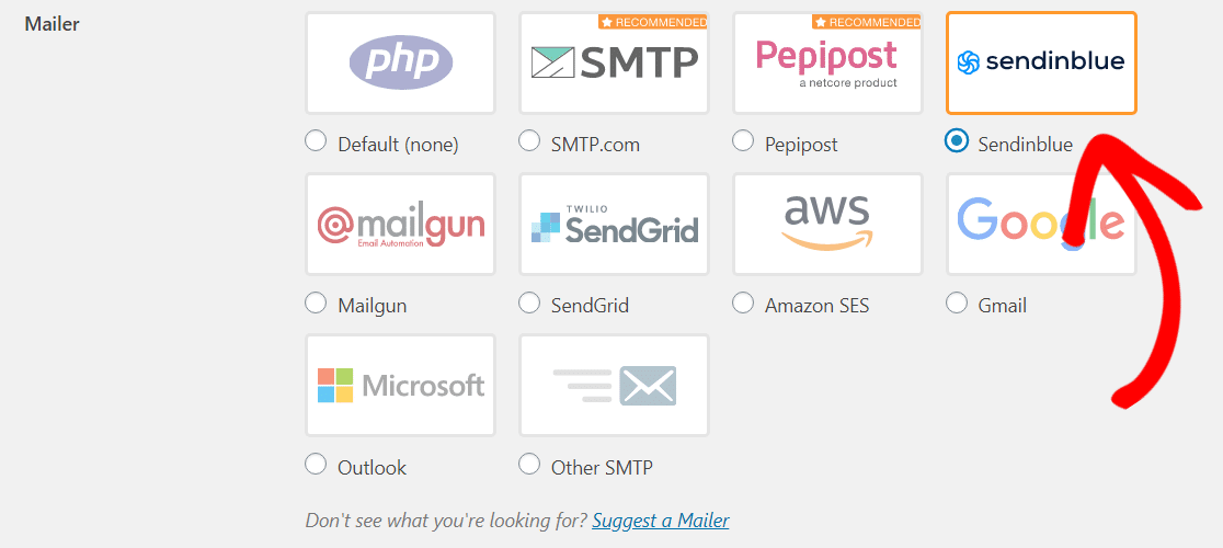 選擇 sendinblue mailer wp mail smtp