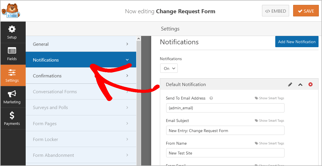 Notifiche Modifica modulo