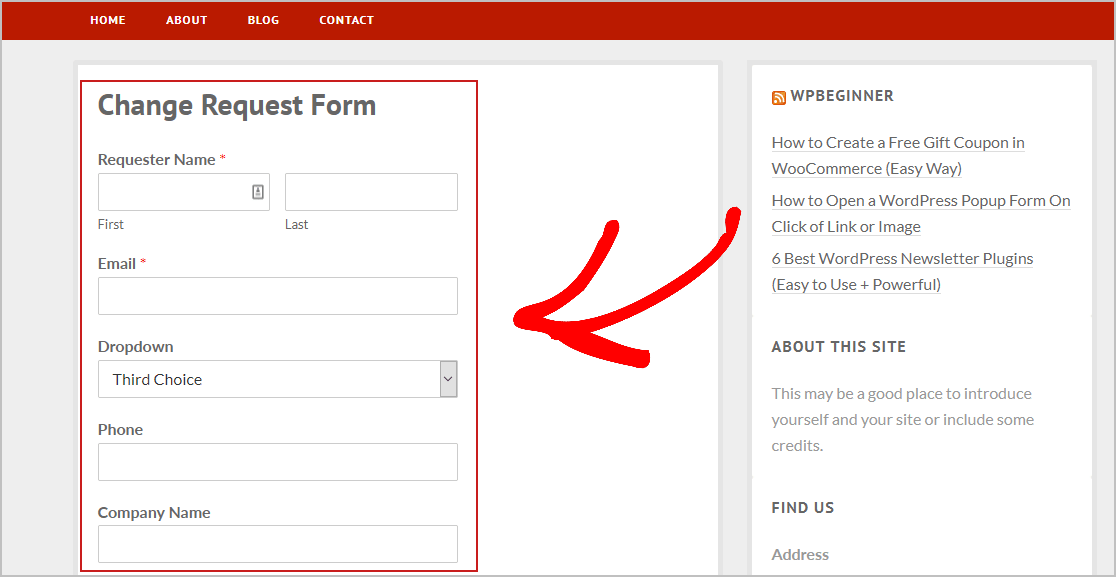 Pré-visualizar formulário de solicitação de mudança