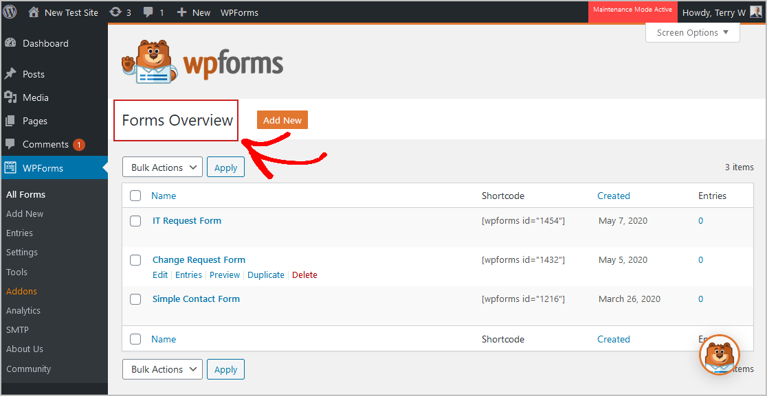 WPForms 概览页面