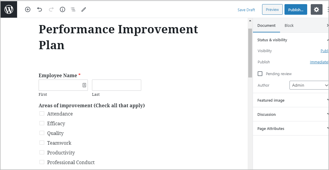 Performans İyileştirme Planı Formunu Yerleştirin