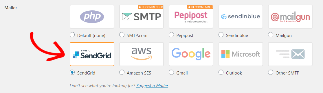 selectați opțiunea sendgrid mailer în wpmailsmtp