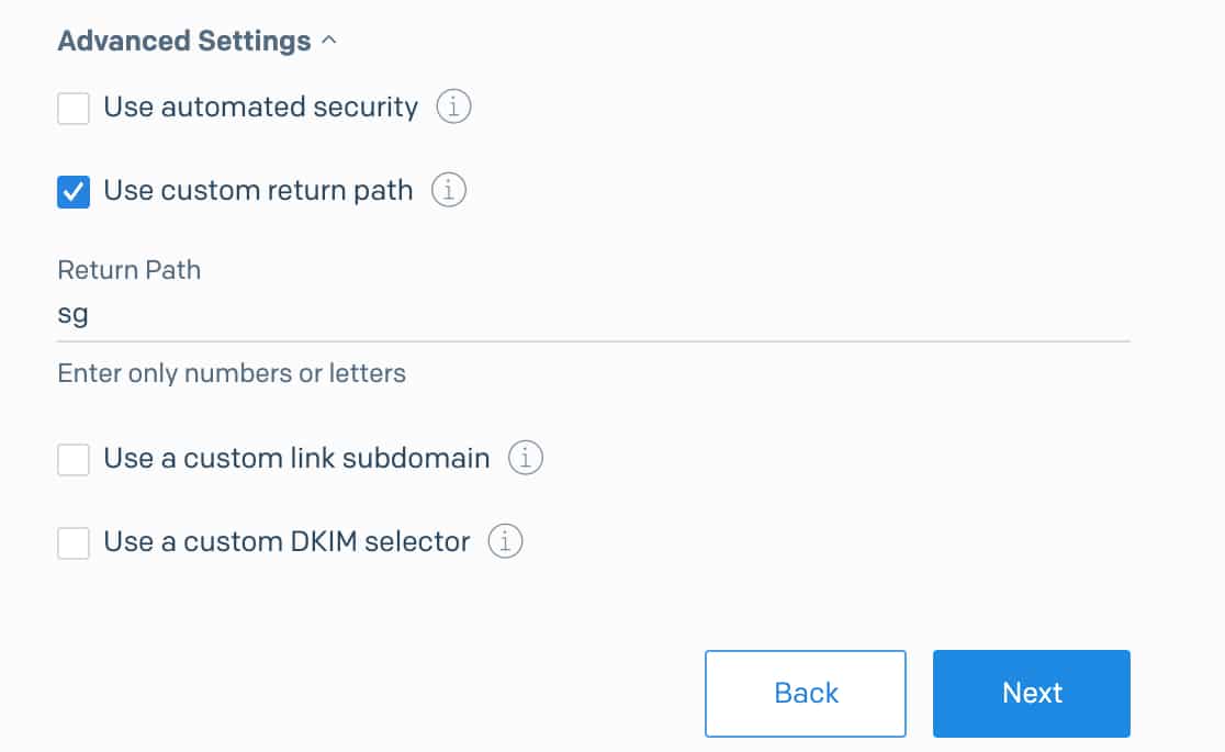 Desmarque a opção de segurança automatizada e verifique o caminho de retorno personalizado