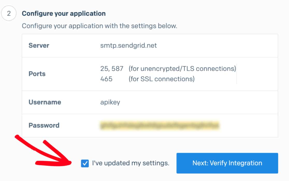 Complete el paso Configure Your Application en SendGrid