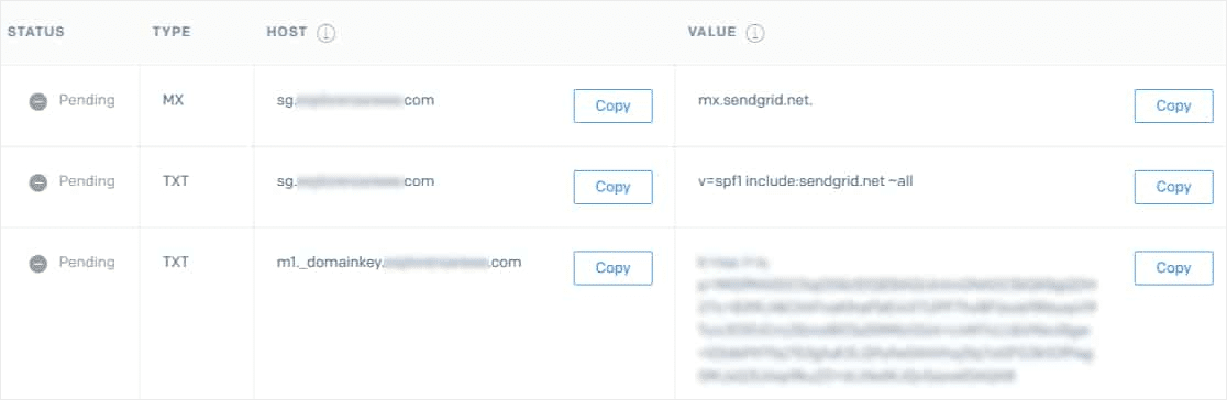 adicionar registros DNS à área SendGrid