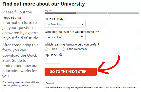 Formular der University of Phoenix