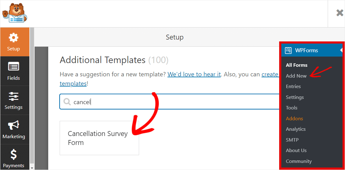 modello di modulo di cancellazione wpforms