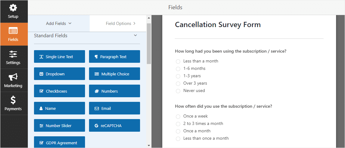 plantilla de formulario de encuesta de cancelación de cliente