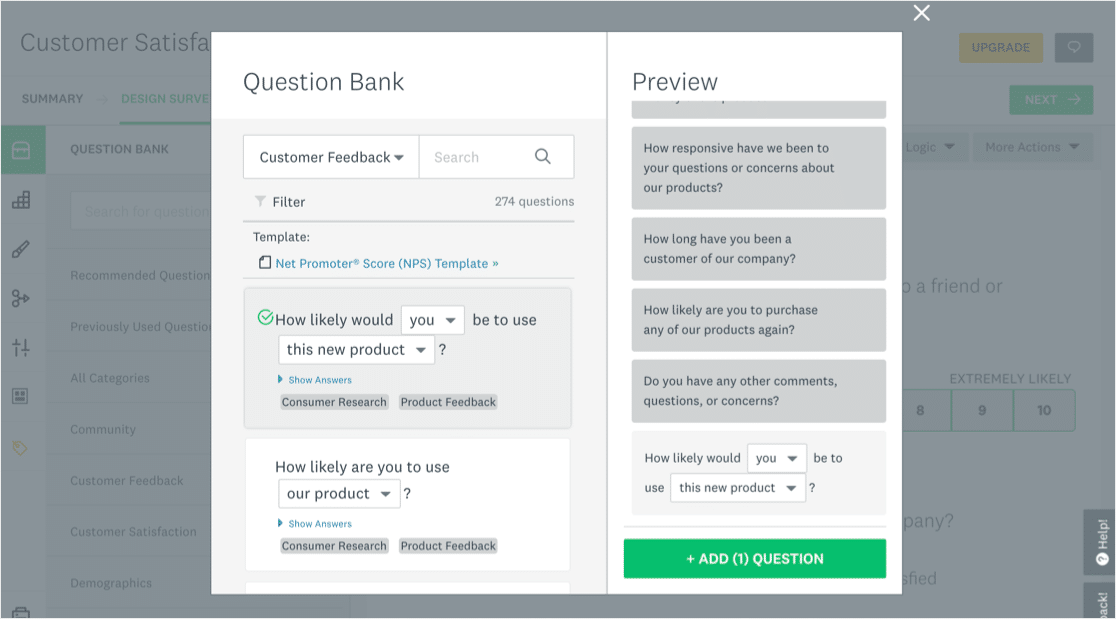 Banco de perguntas SurveyMonkey