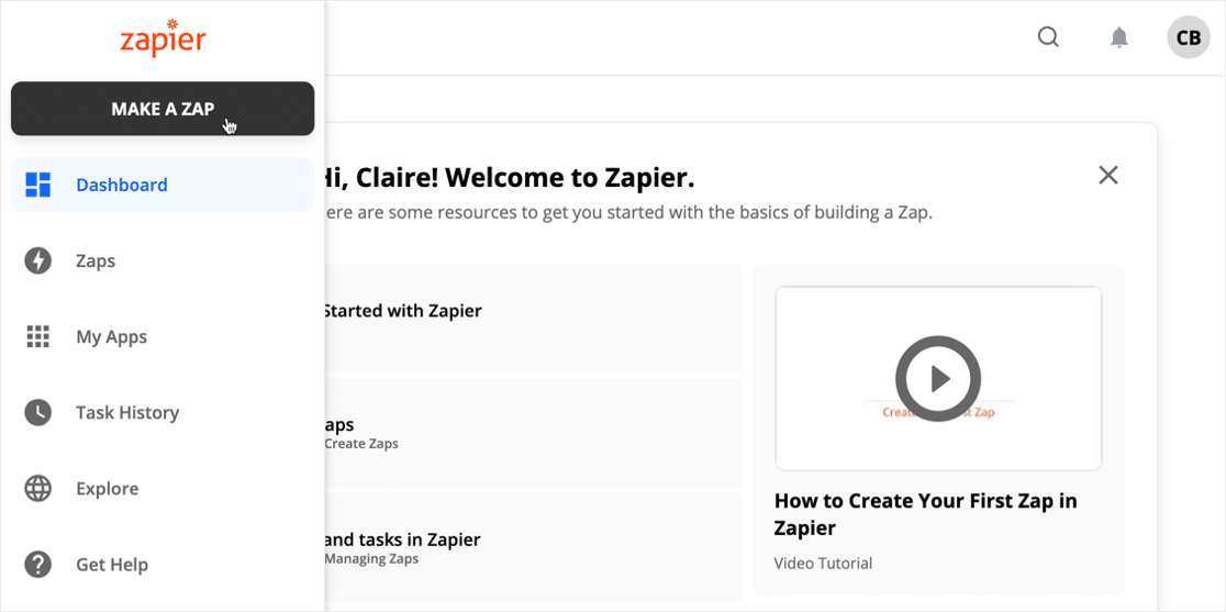 Fai uno Zap a Zapier