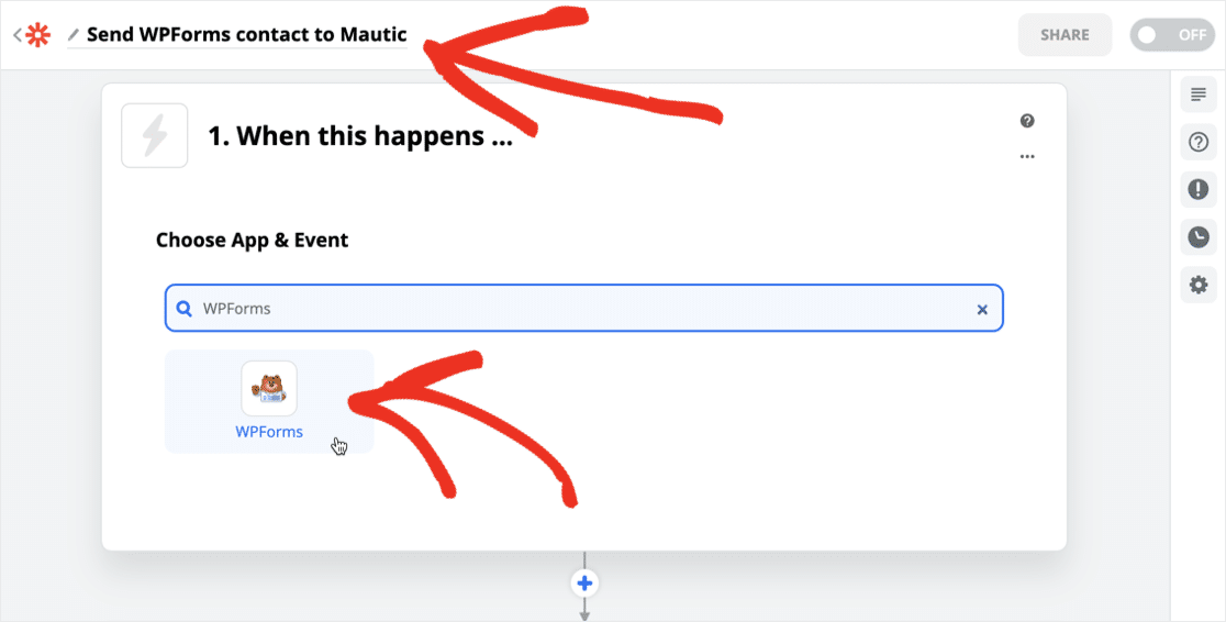 Выберите WPForms в Zapier