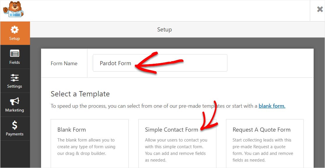 シンプルな連絡先フォームテンプレートにpardotワードプレスフォームに名前を付ける