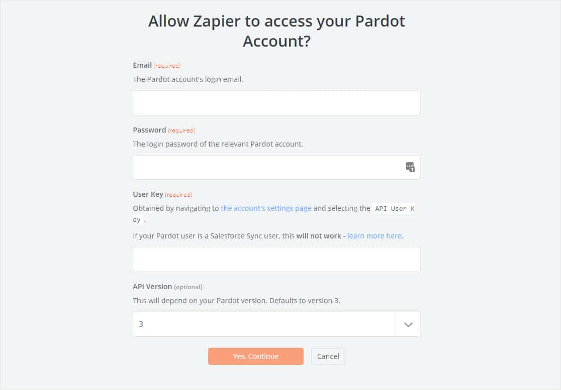 conectați zapier și pardot