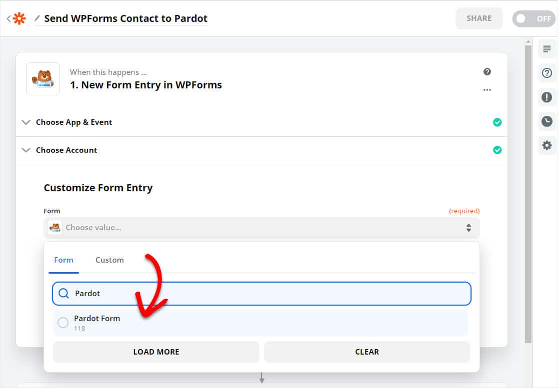 pilih formulir pardot wpforms yang Anda buat