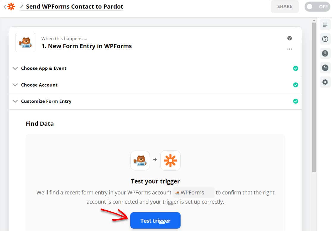 trigger di prova in zapier