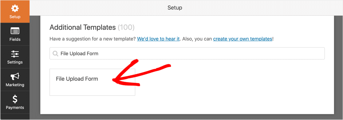 Formularvorlage Datei-Upload auswählen