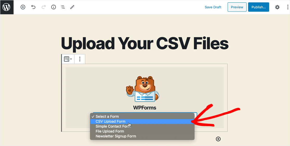 Bloc formular CSV upload