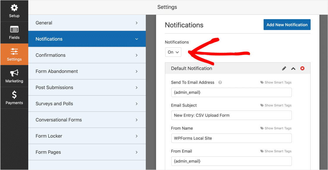 CSV-Upload-Formularbenachrichtigungen