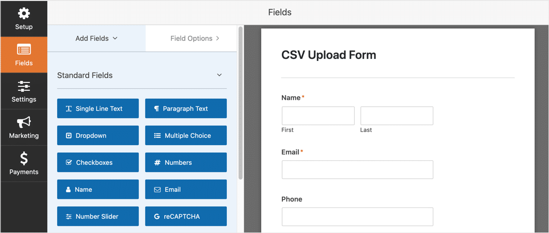 Modello di caricamento del modulo CSV