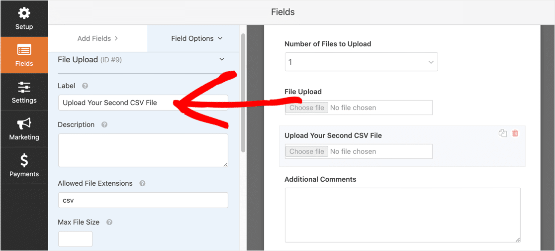 Feld Ihre zweite CSV-Datei hochladen