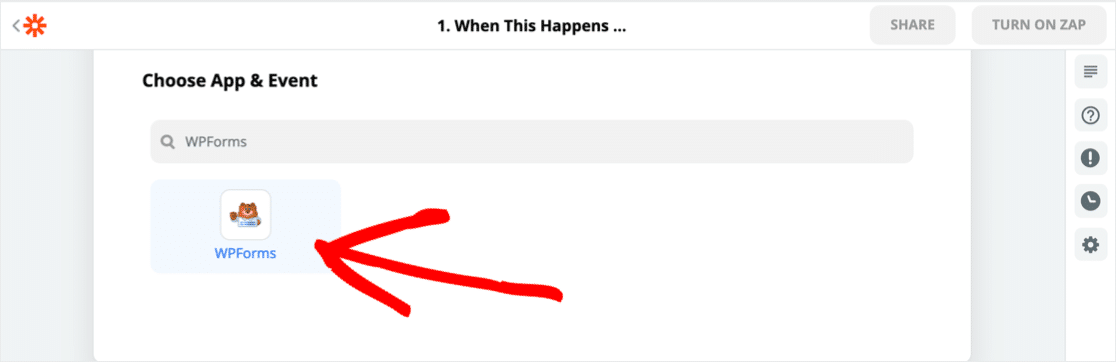Выберите WPForms в Zapier