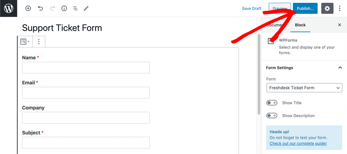 Publikasikan formulir WordPress Freshdesk