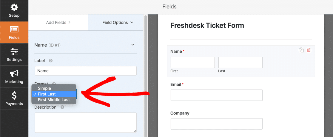 Champ de nom Freshdesk