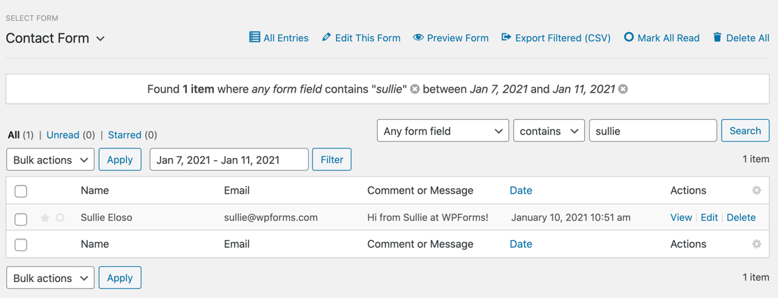 Entri WPForms dengan filter remah roti