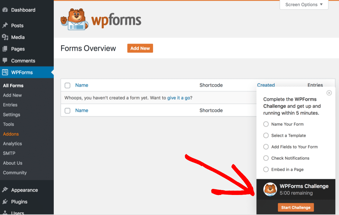 visualización mejorada del desafío de wpforms