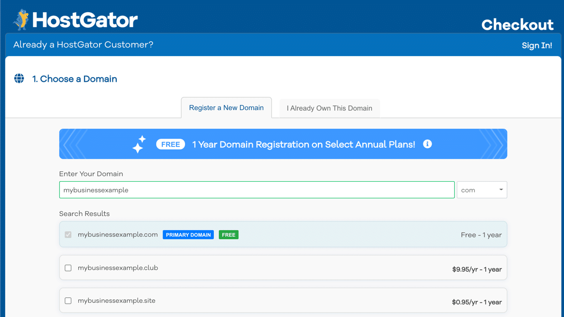 在 HostGator 上搜索您的免費企業電子郵件域