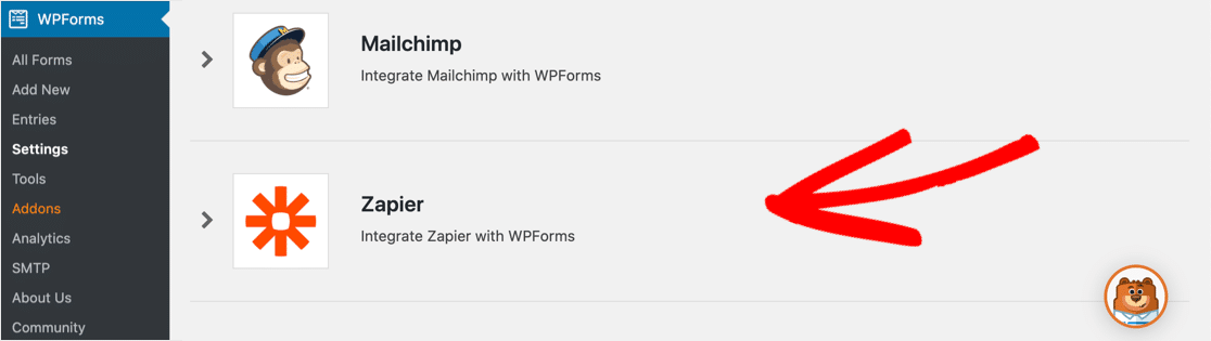 คีย์ WPForms Zapier API